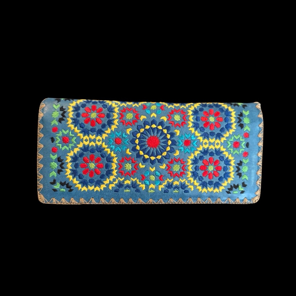 Festival Vibes Women’s Blue Yellow‎ Embroidered Vegan Wallet